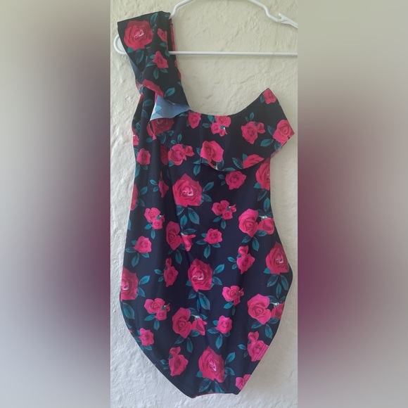 NWT Hilor Black / Pink Floral One Shoulder One Piece Swimsuit Women’s; size 14 - Picture 6 of 7